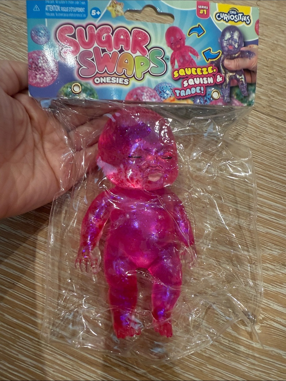 Viral Sugar Swaps Onesies Pink Glitter Baby Squeeze Toy